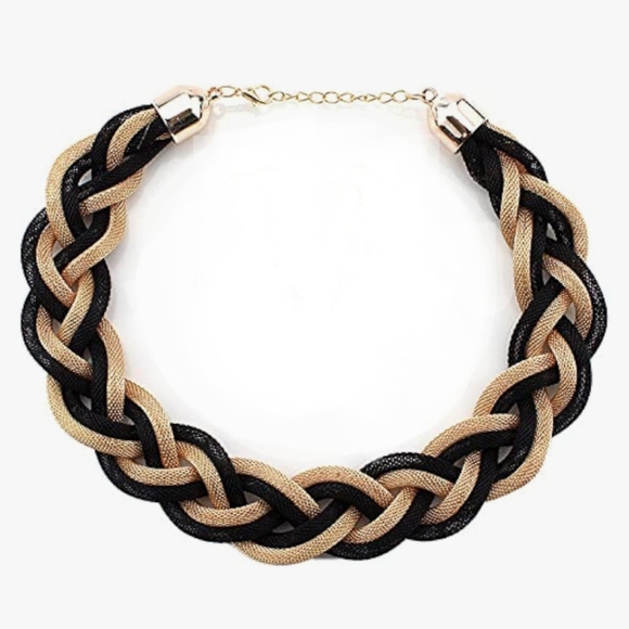 Chunky Braided Mesh Gold Black Chain 50s 60s Retro Choker Necklace Goth Glam New - Picture 5 of 9